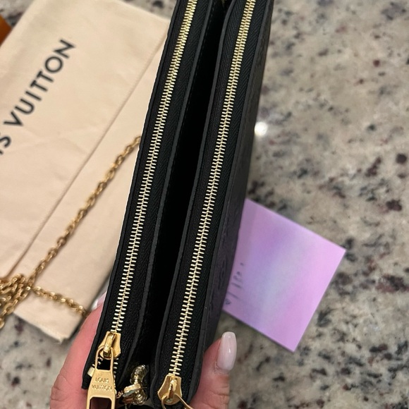 LOUIS VUITTON DOUBLE ZIP POCHETTE CROSSBODY EMPREINTE MONOGRAM NOIR Black - Picture 13 of 16